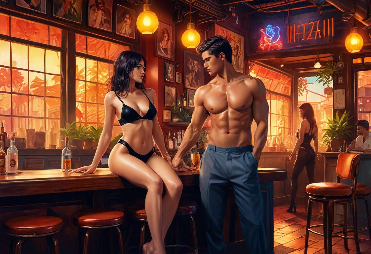 A captivating blend of vibrant illustrations depicting dynamic scenes of adult entertainment, featuring elements of hentai artistry, erotic literature, and cultural Latin influences. Include layered textures that evoke sensuality, with characters embodying diversity and passion. Emphasize warmth in colors, intertwining elements of nature and urban settings to create a sense of unity. Set against a dreamy, blurred background that enhances focus on the characters. digital painting. vibrant colors. soft focus.